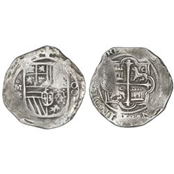 Mexico City, Mexico, cob 8 reales, Philip II, assayer F, with pomegranate-like ornament for o in min