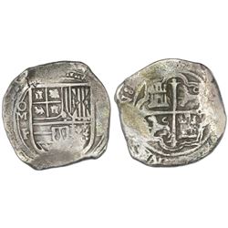 Mexico City, Mexico, cob 8 reales, Philip II or III, assayer F-oD, with OM-F (large O) to left and 8