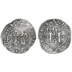 Lima, Peru, 4 reales, Philip II, assayer R (Rincon) to left (large), PL-VSV-LT with upside-down A's