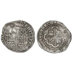 Lima, Peru, cob 2 reales, Philip II, assayer Diego de la Torre, * (with dot inside)-ii to left, P-oD