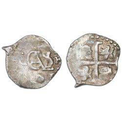 Lima, Peru, cob 1/2 real, 1701H, Charles II posthumous.