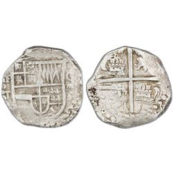 Potosi, Bolivia, cob 8 reales, Philip IV, assayer T (1629), denomination oVIII, heavy-dot borders.