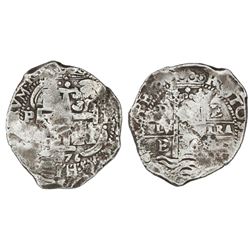Potosi, Bolivia, cob 8 reales, 1676E, Calbeto Plate Coin.