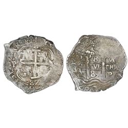 Potosi, Bolivia, cob 8 reales, 1687VR.