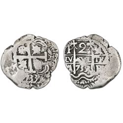 Potosi, Bolivia, cob 2 reales, 1733YA.
