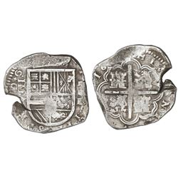 Cartagena, Colombia, cob 8 reales, Philip IV, assayer E below mintmark RN to right, vertical denomin