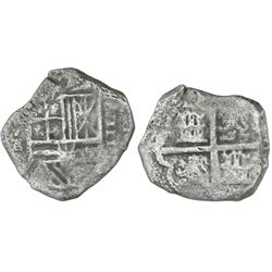 Cartagena, Colombia, cob 8 reales, Philip IV, assayer E to left (1626-30), vertical denomination VII