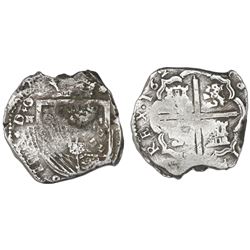 Cartagena, Colombia, cob 8 reales, Philip IV, assayer not visible (E ) and mintmark N(R) to left, ve