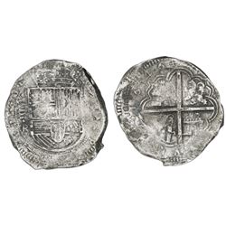 Bogota, Colombia, cob 8 reales, 1646, assayer R below vertical denomination VIII to left, rare.