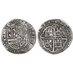 Toledo, Spain, cob 4 reales, Philip II, assayer M below mintmark oT to left.