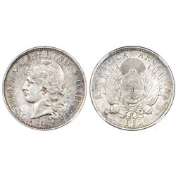 Argentina, 1 peso, 1882, NGC AU 58.