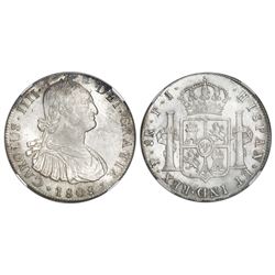 Potosi, Bolivia, bust 8 reales, Charles IV, 1808PJ (struck 1808-13), NGC MS 62.