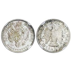 La Paz, Bolivia, pattern 10 centavos, 1868CT, NGC MS 63.