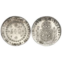 Brazil (Rio mint), 640 reis, Pedro I, 1826-R, struck over J-series 600 reis (1750-77) with 640 reis