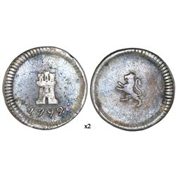 Santiago, Chile, 1/4 real, 1792, no assayer or mintmark, NGC VF 25.