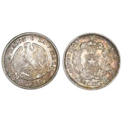 Santiago, Chile, 20 centavos, 1866/4, NGC MS 63, finest and only example in NGC census.