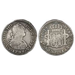 Bogota, Colombia, bust 1 real, Charles IV, 1795JJ, no dot between N and R, ex-Ortiz Murias.