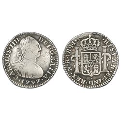 Bogota, Colombia, bust 1 real, Charles IV, 1797JJ.