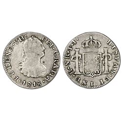 Bogota, Colombia, bust 1/2 real, Ferdinand VII (bust of Charles IV), 1818FJ.