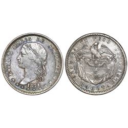 Bogota, Colombia, 1 peso, 1871.