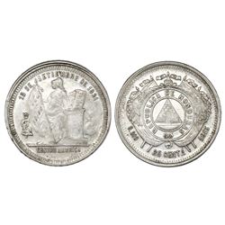 Honduras, 25 centavos, 1885, JL on castle flags, NGC AU 55.