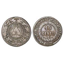 Honduras, 10 centavos, 1900, doubled-die obverse and reverse, broken U in REPUBLICA, NGC F 15.