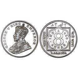 Calcutta, India (British), restrike proof copper-nickel 8 annas, 1920(C ), George V, NGC PF 65.