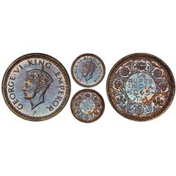 Lahore, India (British), original proof 1/4 rupee, 1945-L, George VI, normal 5, PCGS PR65, finest an