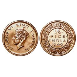 Bombay, India, restrike proof copper 1/2 pice, George VI, 1942(B), NGC PF 62 RD.