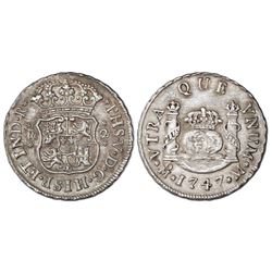 Mexico City, Mexico, pillar 2 reales, Philip V, 1747M.