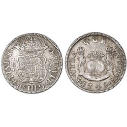 Mexico City, Mexico, pillar 2 reales, Ferdinand VI, 1749M.