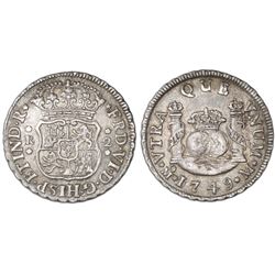 Mexico City, Mexico, pillar 2 reales, Ferdinand VI, 1749M.