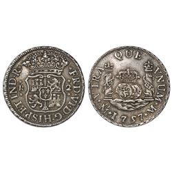 Mexico City, Mexico, pillar 2 reales, Ferdinand VI, 1757M, dissimilar crowns.