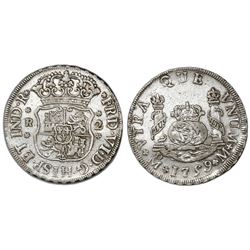 Mexico City, Mexico, pillar 2 reales, Ferdinand VI, 1759M, cinquefoil ornaments on shield side, cros