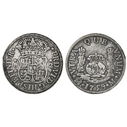 Mexico City, Mexico, pillar 2 reales, Ferdinand VI, 1759M, cinquefoil ornaments on shield side, cros