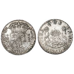 Mexico City, Mexico, pillar 2 reales, Charles III, 1761/0M, rare.