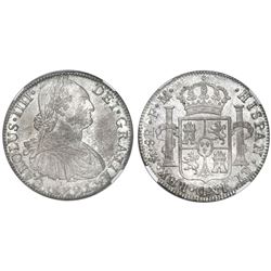 Mexico City, Mexico, bust 8 reales, Charles IV, 1791FM, NGC MS 61.
