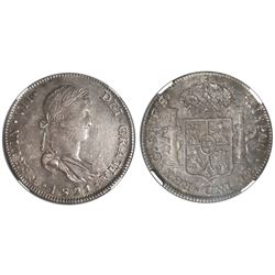 Guadalajara, Mexico, bust 8 reales, Ferdinand VII, 1821FS, NGC AU 55.