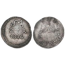Oaxaca (Morelos / SUD), Mexico, copper 2 reales, 1814, NGC AU 50 BN, finest and only example in NGC
