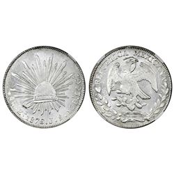 Zacatecas, Mexico, cap-and-rays 8 reales, 1879JS, NGC MS 63, finest known in NGC census.