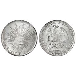 Zacatecas, Mexico, cap-and-rays 8 reales, 1887FZ, mintmark Z, NGC MS 64.