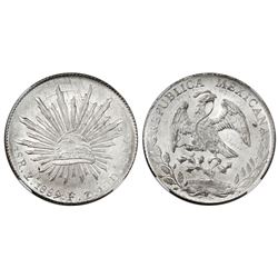 Zacatecas, Mexico, cap-and-rays 8 reales, 1889FZ, NGC MS 64.