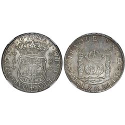 Lima, Peru, pillar 8 reales, Charles III, 1769JM, dot over left mintmark only, unalike crowns, NGC
