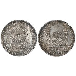 Lima, Peru, pillar 4 reales, Ferdinand VI, 1756/5JM, NGC XF 45, finest and only example in NGC censu