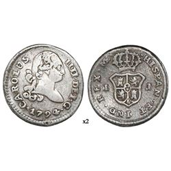 Lima, Peru, bust 1/4 real, 1794IJ, portrait type, NGC VF details / cleaned.