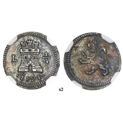 Lima, Peru, 1/4 real, 1821, NGC MS 63, finest known in NGC census.