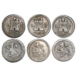 Lot of three Lima, Peru, 1/4R: 1820, 1821/20, 1821.