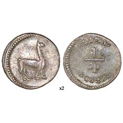 Lima, Peru, 1/4 real, 1827, NGC MS 61, finest and only example in NGC census.