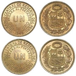 Lot of two Lima, Peru, 1 sol, both "top pop": 1949/8, NGC MS 65; 1950, NGC MS 65.