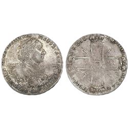 Moscow (Red Mint), Russia, 1 rouble, 1723-OK, Peter I, in mantle, small cross, PCGS XF 40.